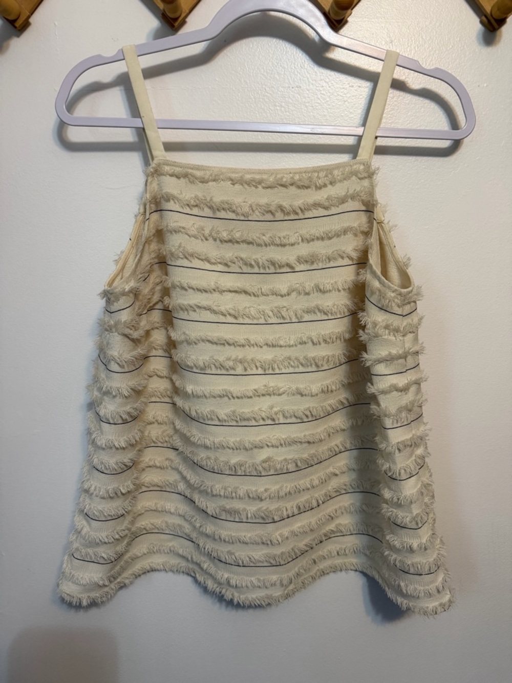 Anthropologie MAEVE Quinn Fringe Cream Black Stripe Sleeveless Tank Top Size 12
